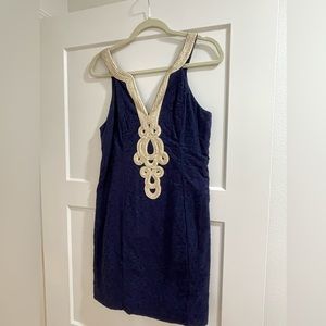 Lilly Pulitzer navy and gold dress